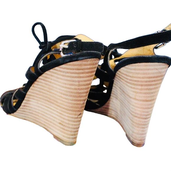 COACH black suede strappy wedges size 6 fun party shoes for comfort with class - Picture 6 of 12